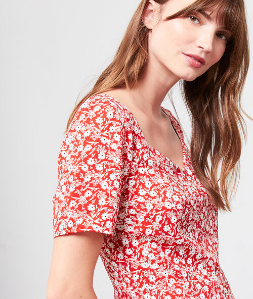 Vestido estampado floral rojo.