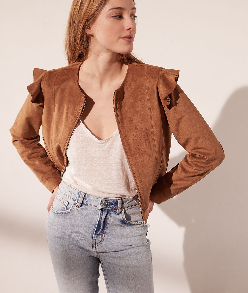 Chaqueta de ante con volantes c.camel.