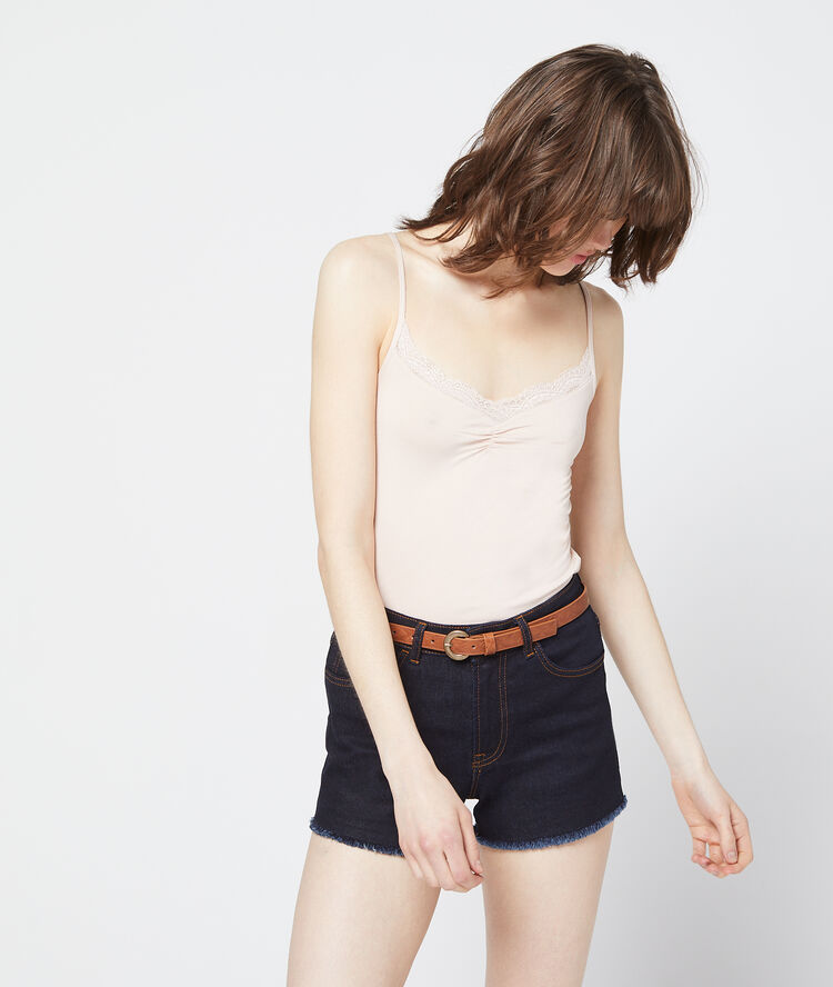Camiseta escotada de encaje c.beige.