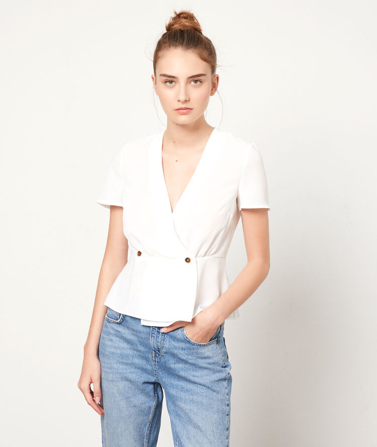 Blusa escote cruzado crudo.