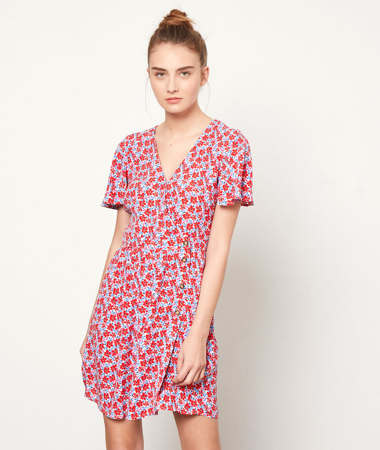 Vestido estampado floral rojo.