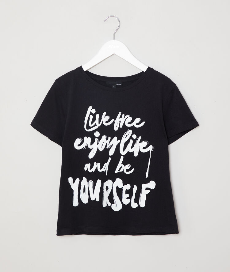 Camiseta de algodón 'live free enjoy life and be yourself' negro.