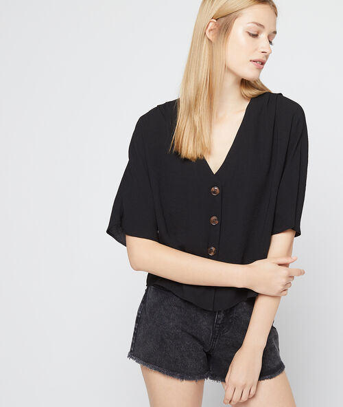 Blusa cuello en v abotonada negro.