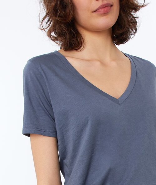 Camiseta escote en v de algodón c.gris.