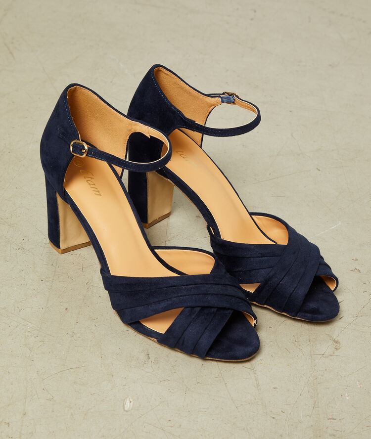 Sandalias de talón efecto ante azul marino.