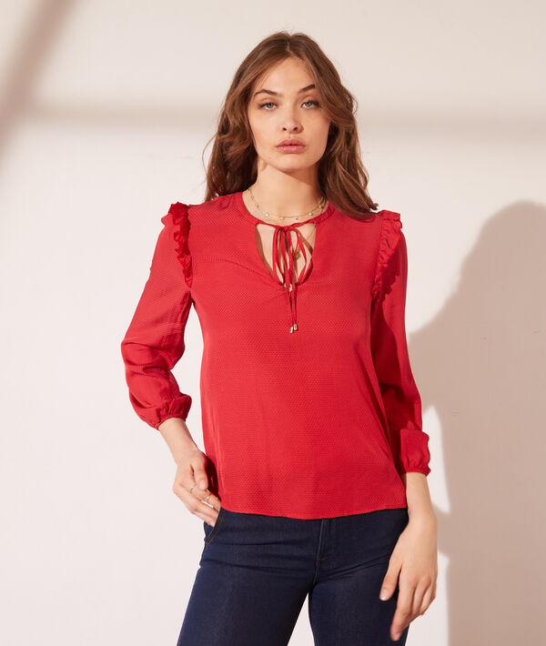 Blusa jacquard satinada con volantes Blusa jacquard satinada con volantes