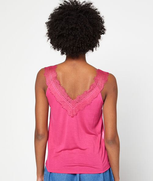 Camisola satinada escote de encaje Camisola satinada escote de encaje
