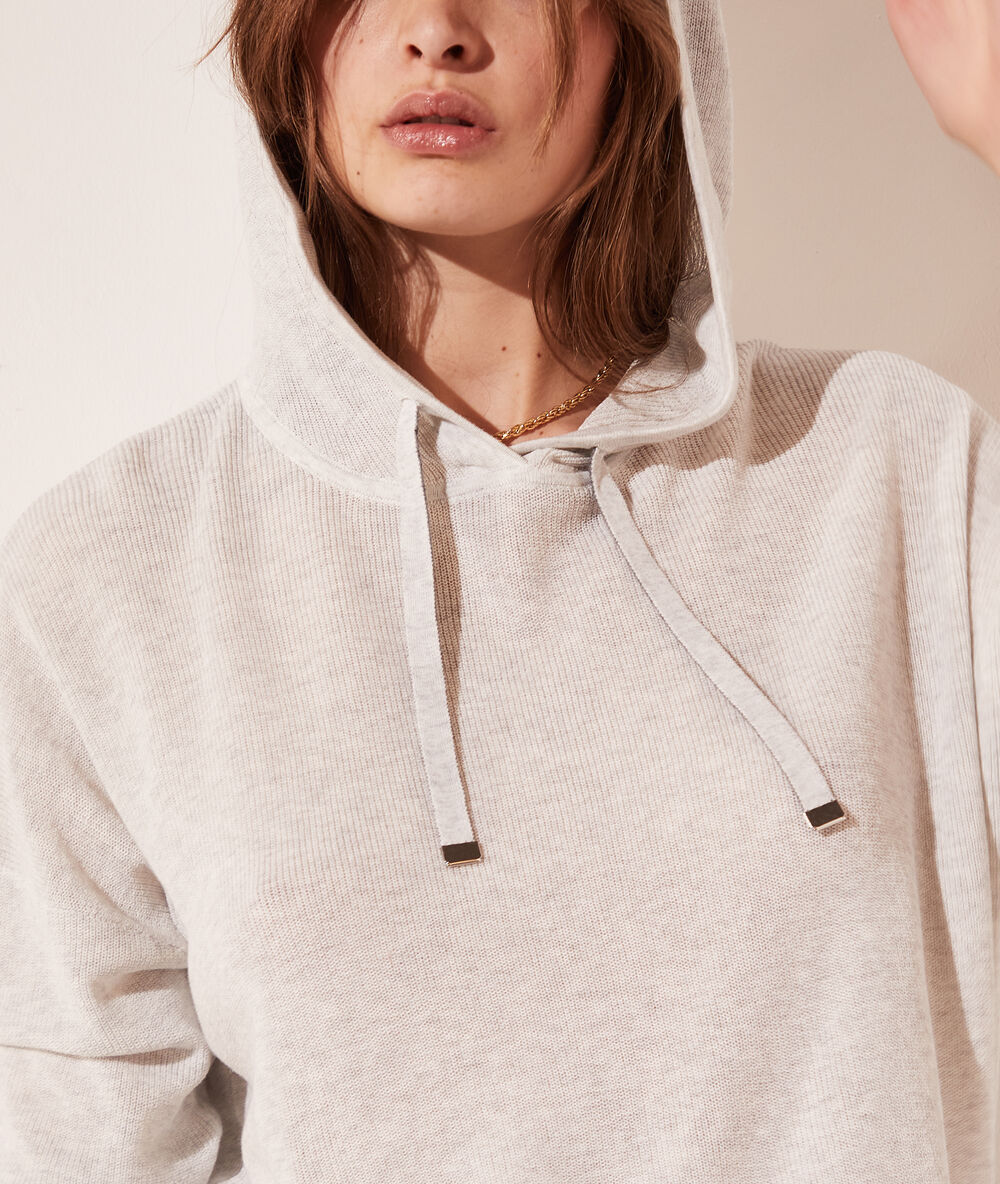 Sudadera con capucha de punto c.gris jaspeado.