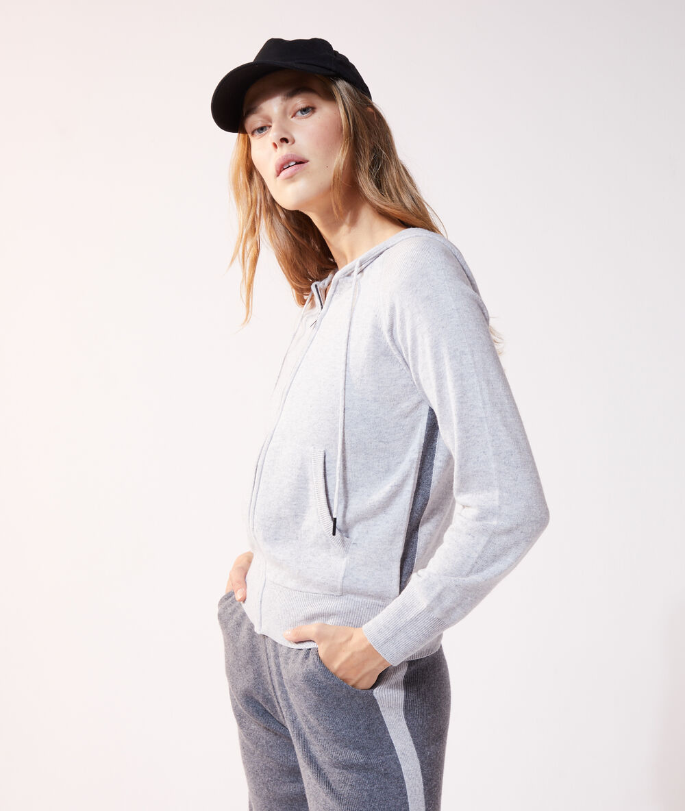 Chaqueta con capucha jaspeada c.gris jaspeado claro.