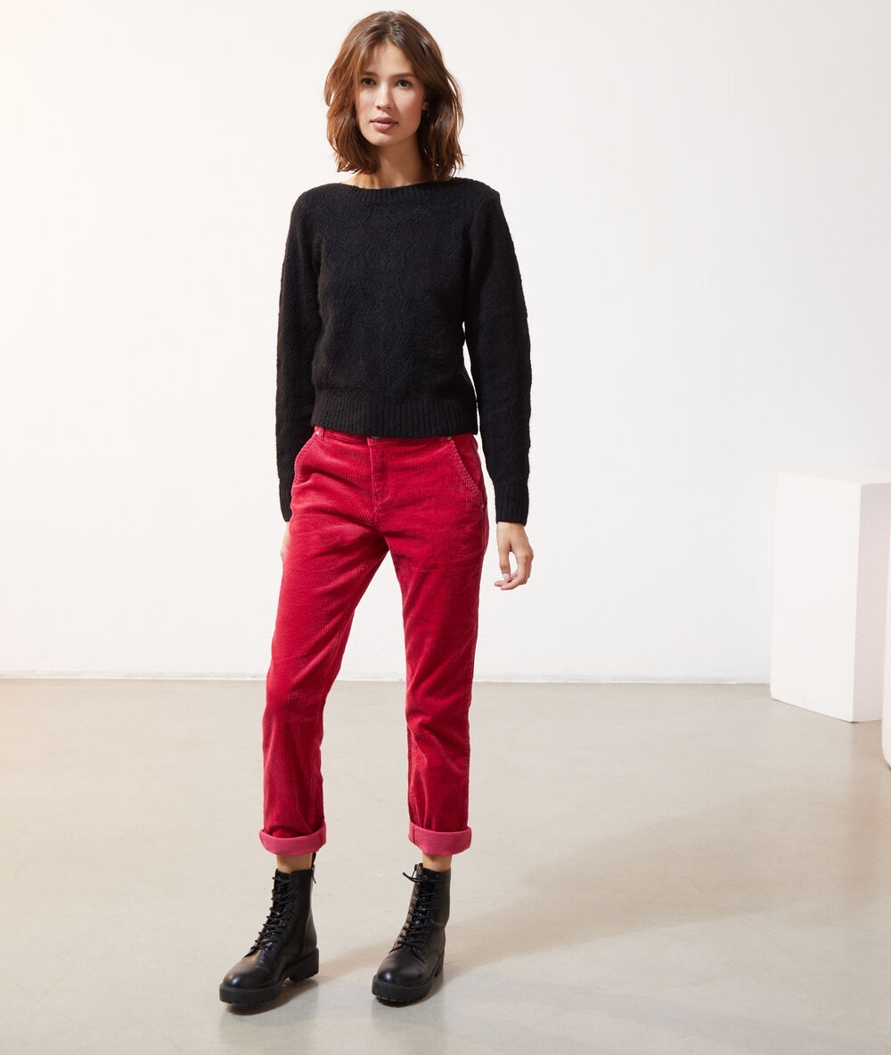 Pantalones de pana aterciopelados fucsia.
