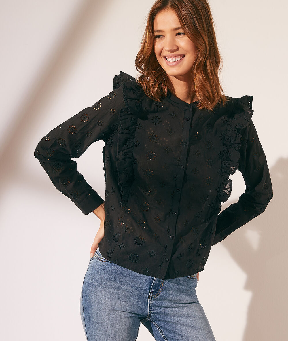Camisa con bordados ingleses negro.
