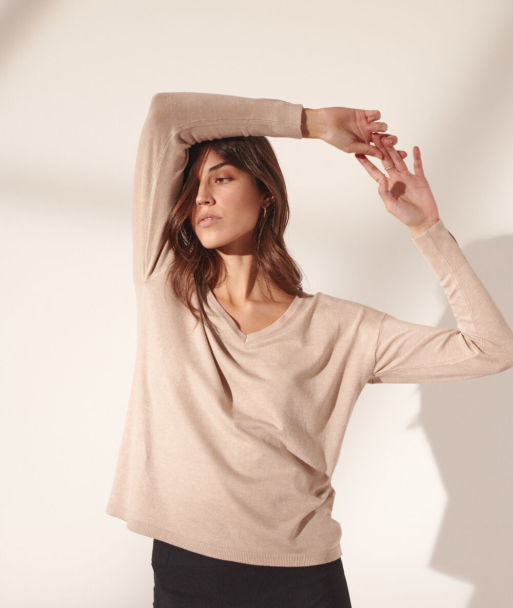 Jersey de punto fino c.camel claro.