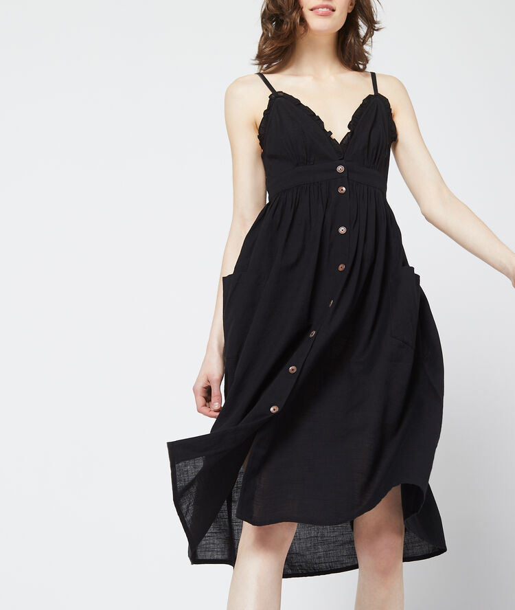 Vestido largo de algodón con botones negro.