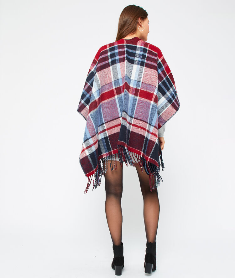 Bufanda tipo poncho azul marino.