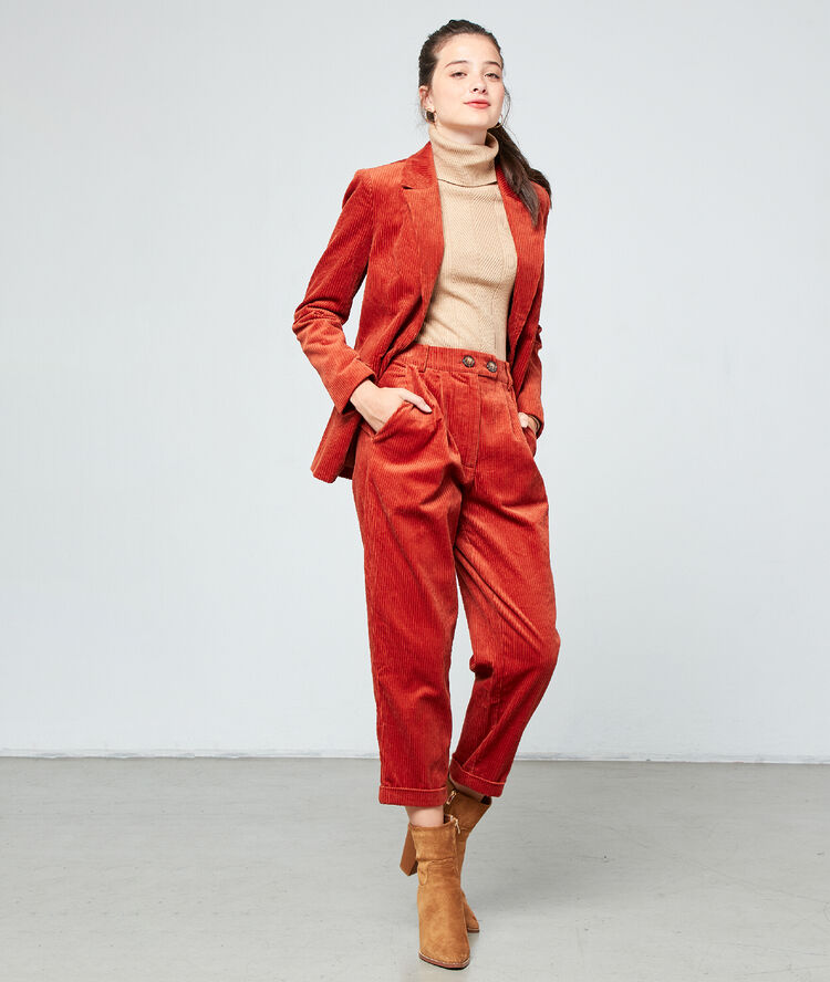 Chaqueta de pana acanalada rojo.