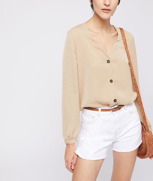 Blusa abotonada cuello en v c.camel.