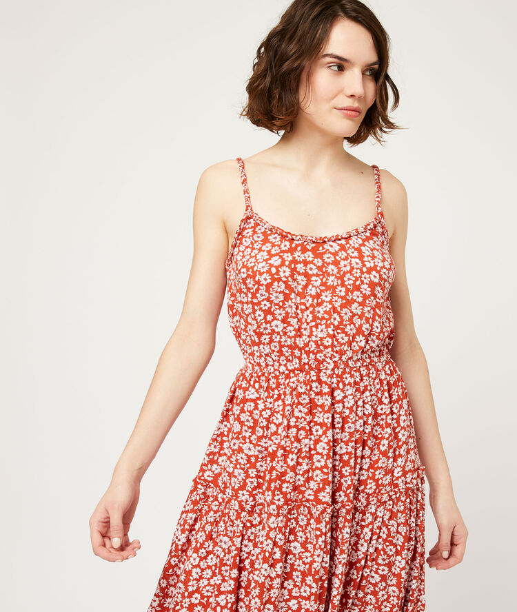 Vestido largo estampado floral tomate.
