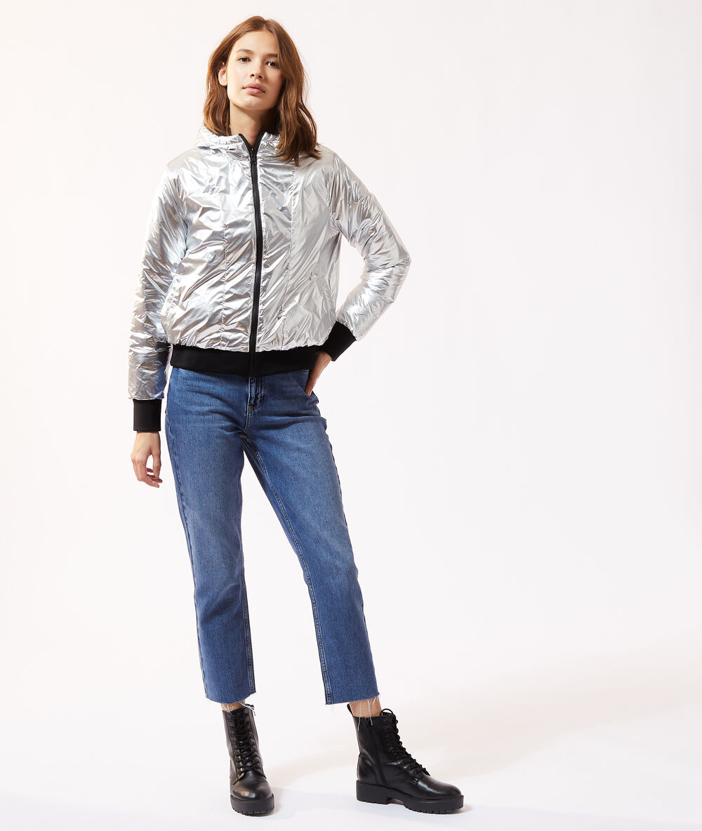 Anorak acolchado negro plata.