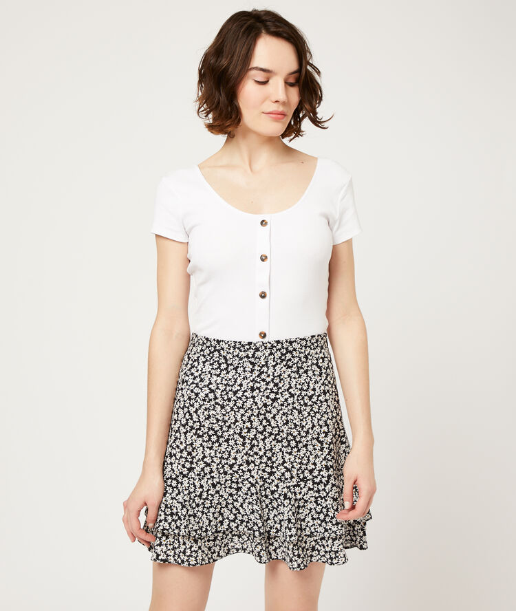 Falda estampado floral negro.