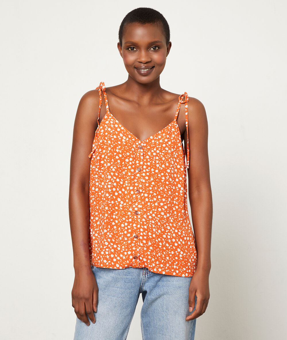 Top tirantes estampado floral naranja.
