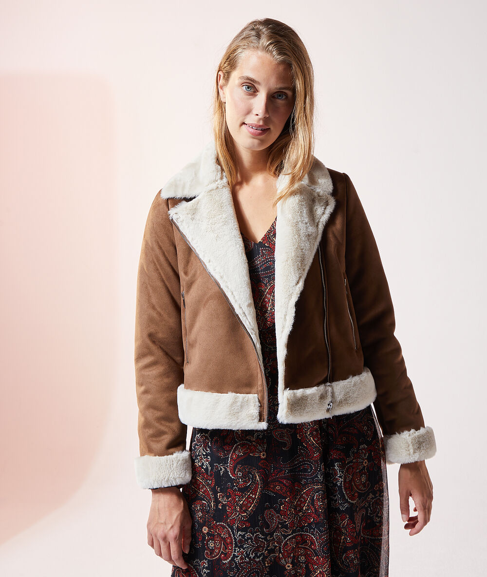 Chaqueta biker dos texturas c.camel.