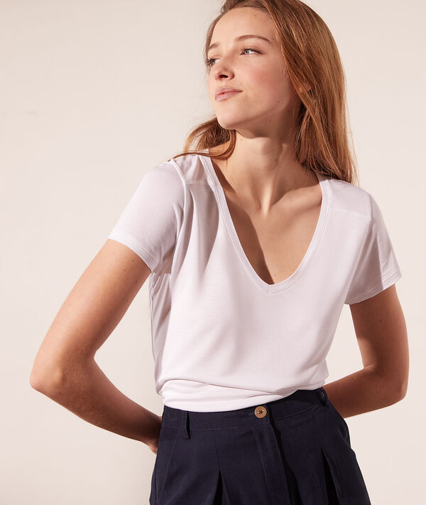 Camiseta cuello en v - PAUL - L - Blanco - Mujer - Etam