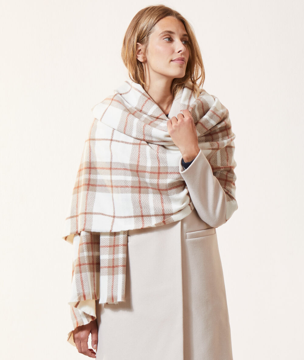 Bufanda plaid estampado de cuadros crudo.