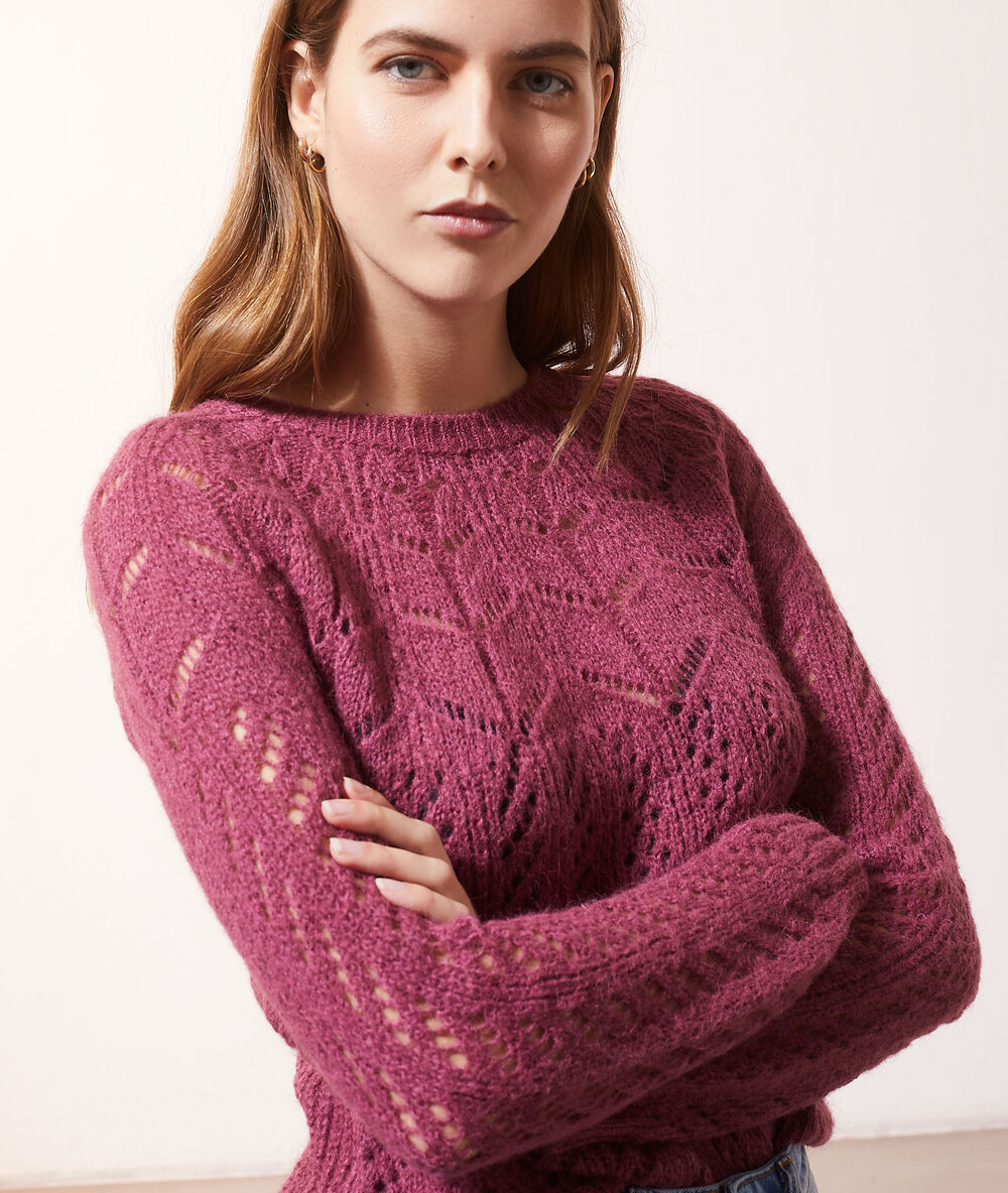 Jersey de punto calado rosa viejo.