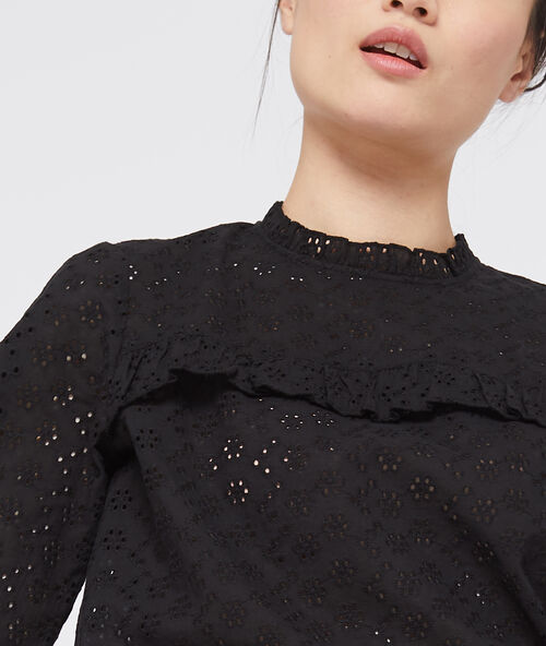 Blusa de algodón de guipir negro.