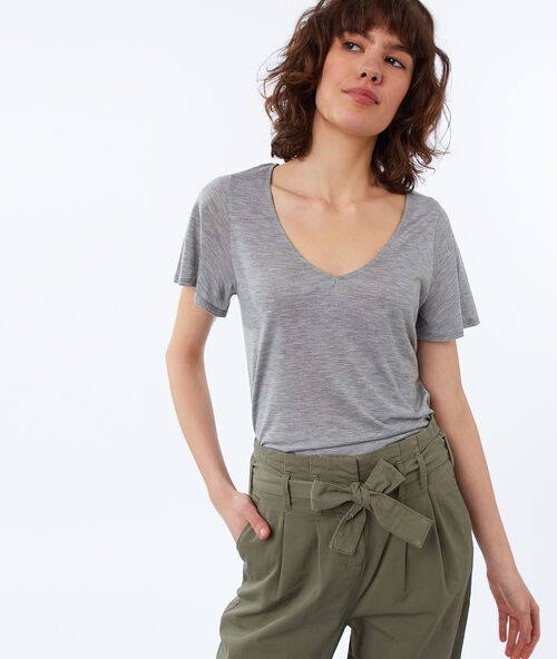 Camiseta escote en v tencel c.gris clair.