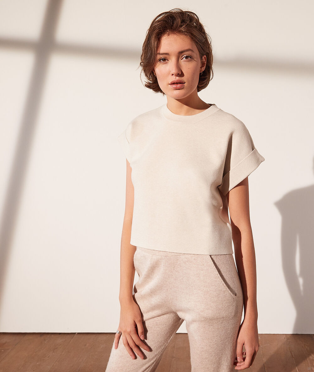 Jersey de punto fino, manga corta c.beige.