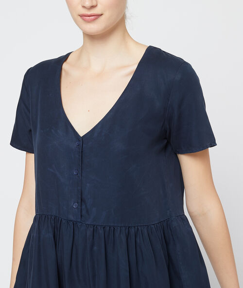 Vestido acampanado de tencel azul marino.
