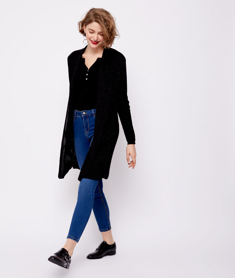 Jersey de punto fino con cuello abotonado negro.