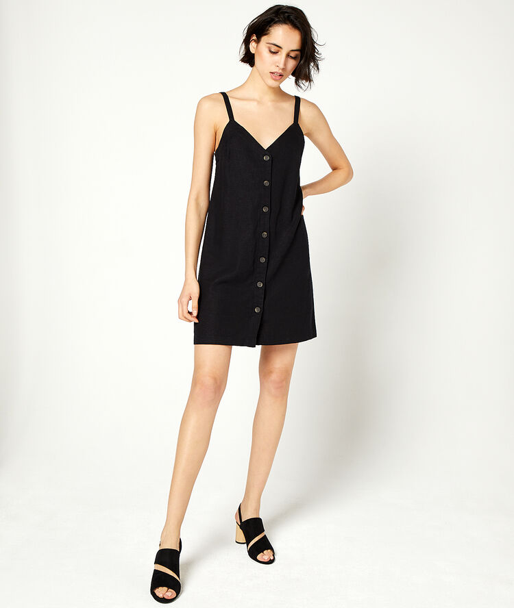 Vestido de tirantes con botones negro.
