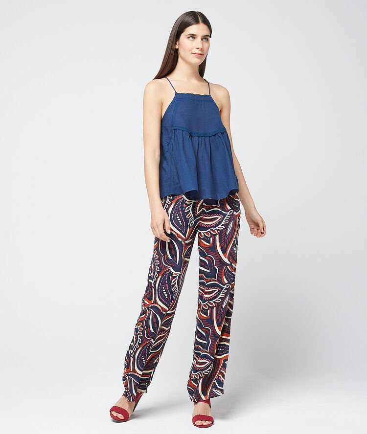Top de tirante fino en algodón azul.