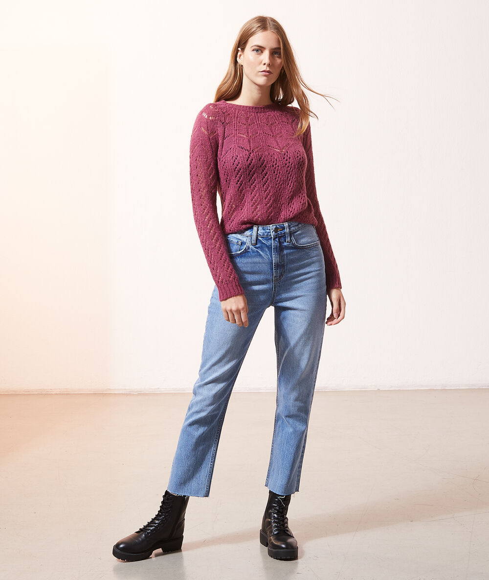Jersey de punto calado rosa viejo.