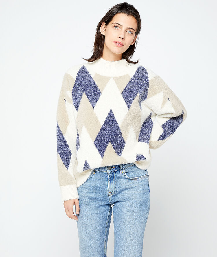 Jersey jacquard de cuello alto crudo.