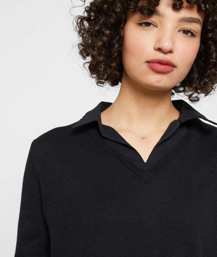 Suéter de punto fino cuello en v negro.