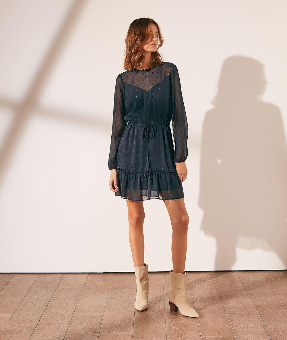 Vestido tul plumetis azul marino.