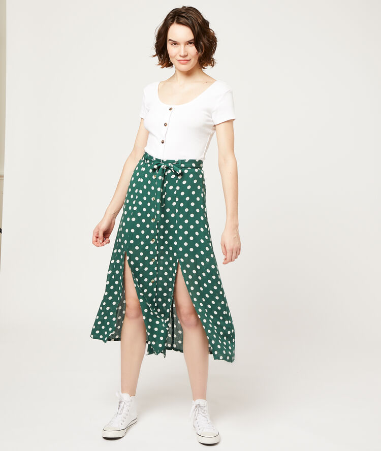 Falda midi estampado de lunares turquesa.