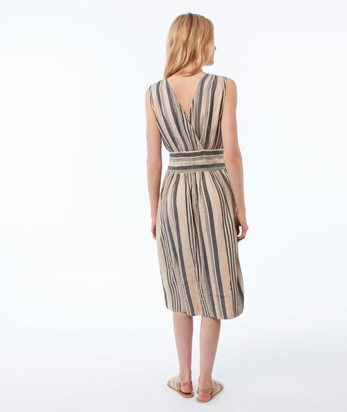 Vestido escote cruzado estampado de rayas negro.