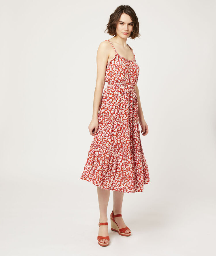 Vestido largo estampado floral tomate.