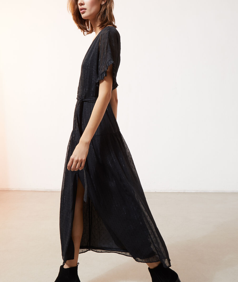 Vestido largo tul plumeti negro.
