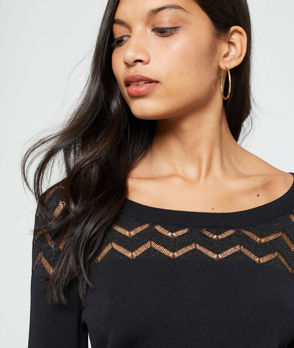 Jersey de punto fino zig zag negro.