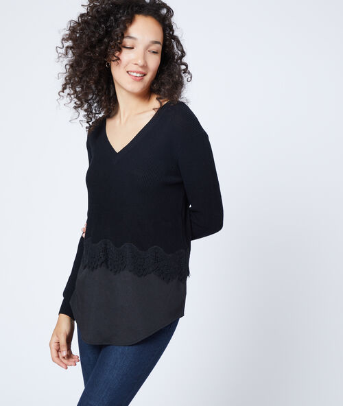 Su&eacute;ter con encaje negro.