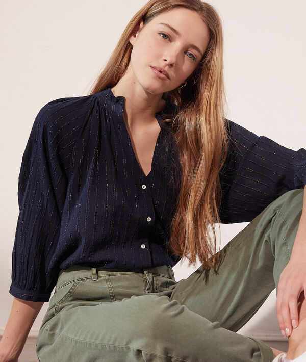 Camisa cuello mao, hilos metalizados Camisa cuello mao, hilos metalizados