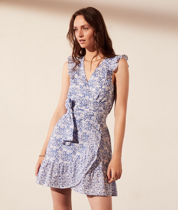 Vestido escote cruzado, estampado floral Vestido escote cruzado, estampado floral