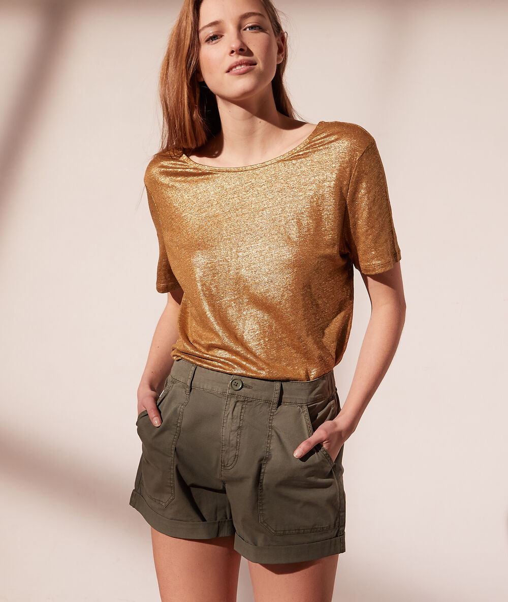 Camiseta irisada de lino bronce.
