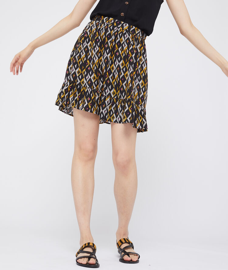 Falda patinadora estampado gráfico negro.