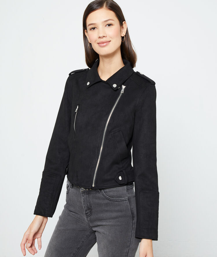 Chaqueta biker efecto ante negro.